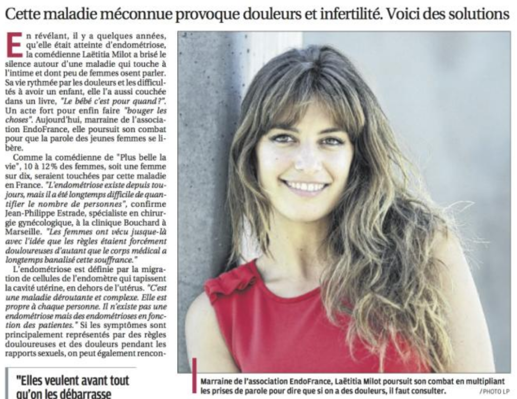 Article sur l'endométriose avec laetitia Milot
